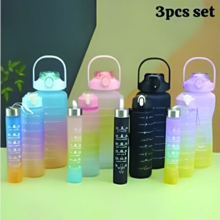 3pcs Water Bottles Set Sports, BPA Free, Leak-proof Water Bottle Cups with Drinking Time Straw, Fitness Bottle for Family, Office, Gym Outdoor Travel Car school